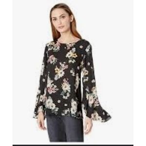 Vince Camuto Black Floral Boho Bell Sleeve Top Sz S